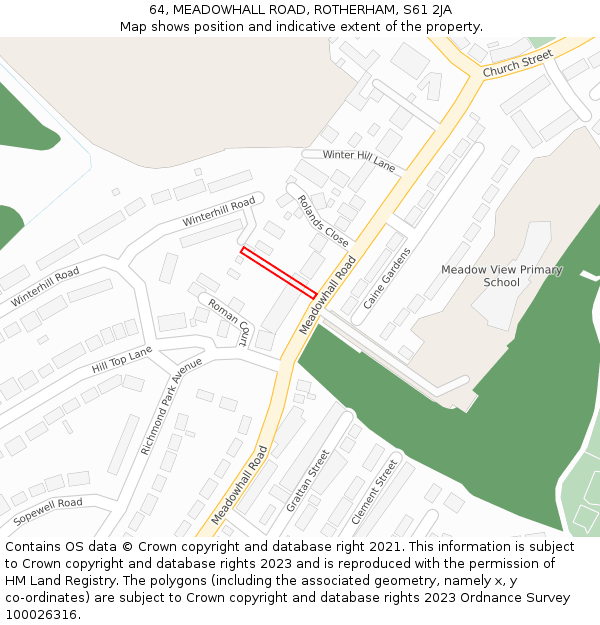 64, MEADOWHALL ROAD, ROTHERHAM, S61 2JA: Location map and indicative extent of plot