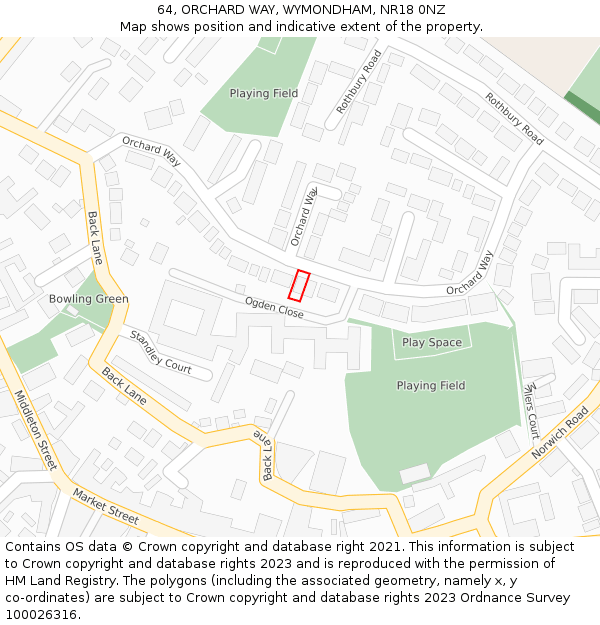 64, ORCHARD WAY, WYMONDHAM, NR18 0NZ: Location map and indicative extent of plot