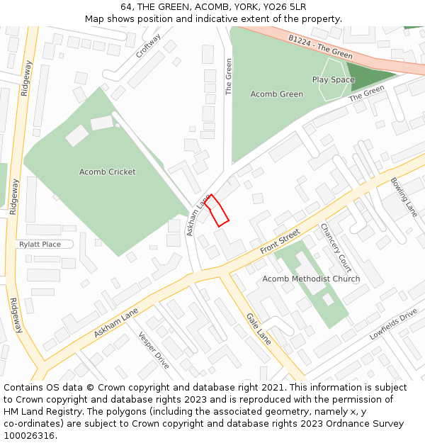 64, THE GREEN, ACOMB, YORK, YO26 5LR: Location map and indicative extent of plot