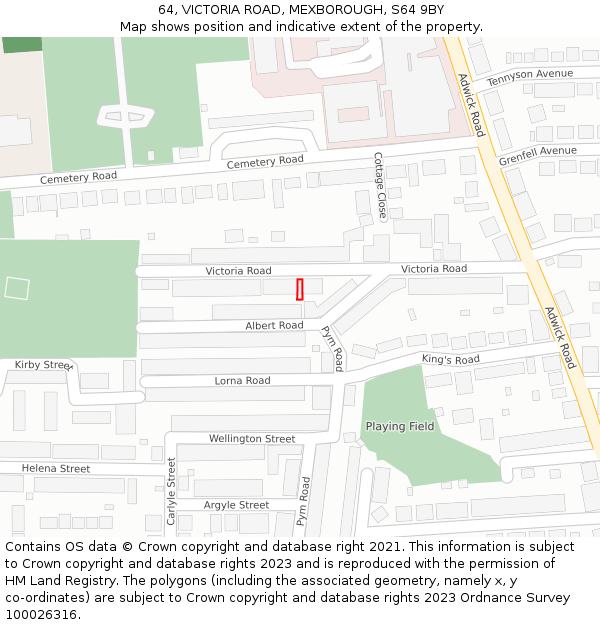 64, VICTORIA ROAD, MEXBOROUGH, S64 9BY: Location map and indicative extent of plot