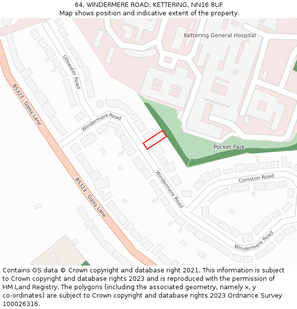 64, WINDERMERE ROAD, KETTERING, NN16 8UF: Location map and indicative extent of plot