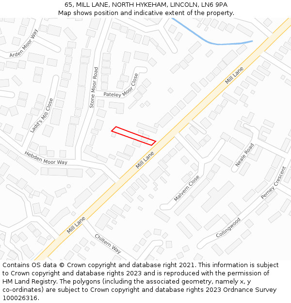 65, MILL LANE, NORTH HYKEHAM, LINCOLN, LN6 9PA: Location map and indicative extent of plot