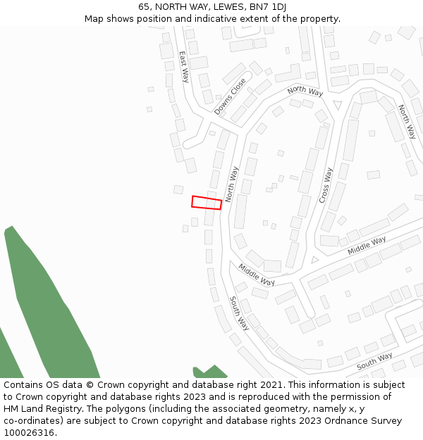 65, NORTH WAY, LEWES, BN7 1DJ: Location map and indicative extent of plot