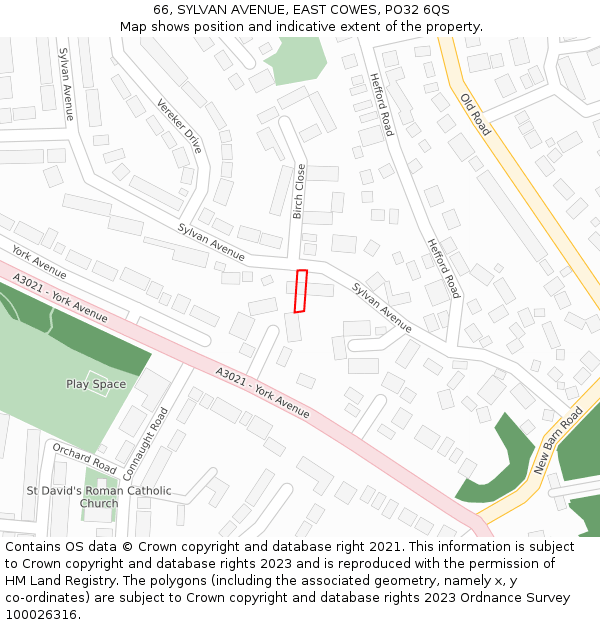 66, SYLVAN AVENUE, EAST COWES, PO32 6QS: Location map and indicative extent of plot