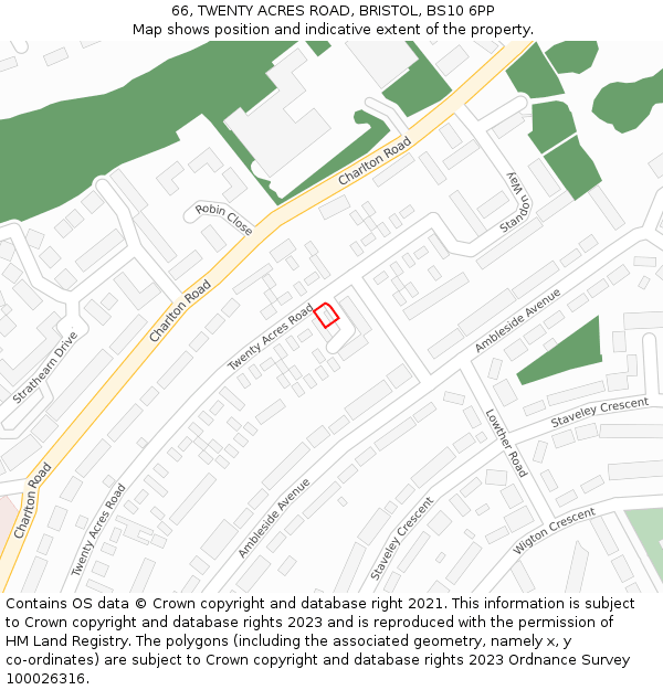 66, TWENTY ACRES ROAD, BRISTOL, BS10 6PP: Location map and indicative extent of plot