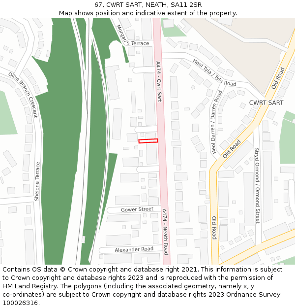 67, CWRT SART, NEATH, SA11 2SR: Location map and indicative extent of plot