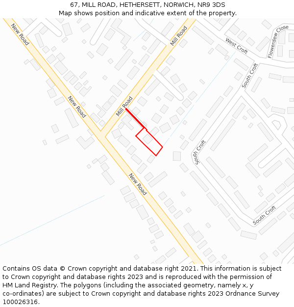 67, MILL ROAD, HETHERSETT, NORWICH, NR9 3DS: Location map and indicative extent of plot