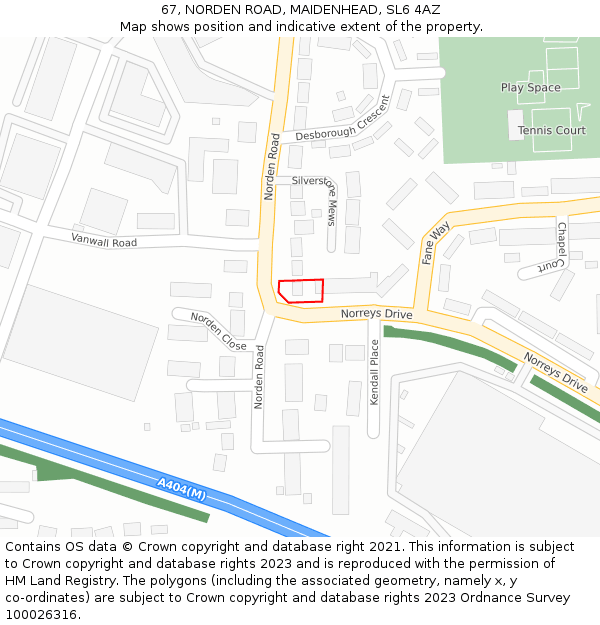 67, NORDEN ROAD, MAIDENHEAD, SL6 4AZ: Location map and indicative extent of plot