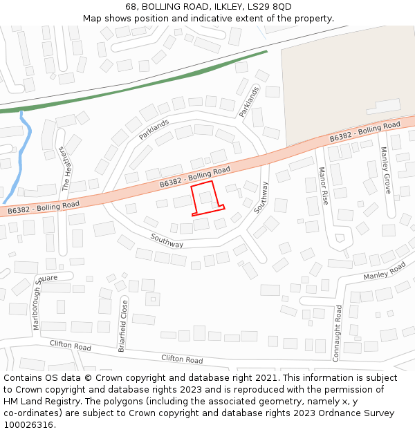 68, BOLLING ROAD, ILKLEY, LS29 8QD: Location map and indicative extent of plot