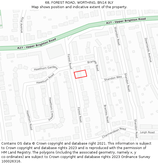 68, FOREST ROAD, WORTHING, BN14 9LY: Location map and indicative extent of plot