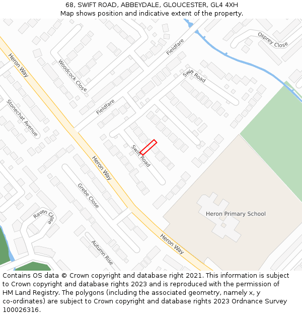 68, SWIFT ROAD, ABBEYDALE, GLOUCESTER, GL4 4XH: Location map and indicative extent of plot