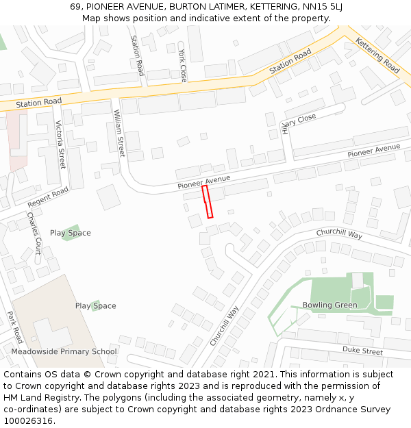 69, PIONEER AVENUE, BURTON LATIMER, KETTERING, NN15 5LJ: Location map and indicative extent of plot