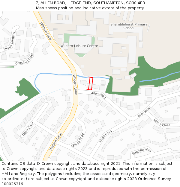7, ALLEN ROAD, HEDGE END, SOUTHAMPTON, SO30 4ER: Location map and indicative extent of plot