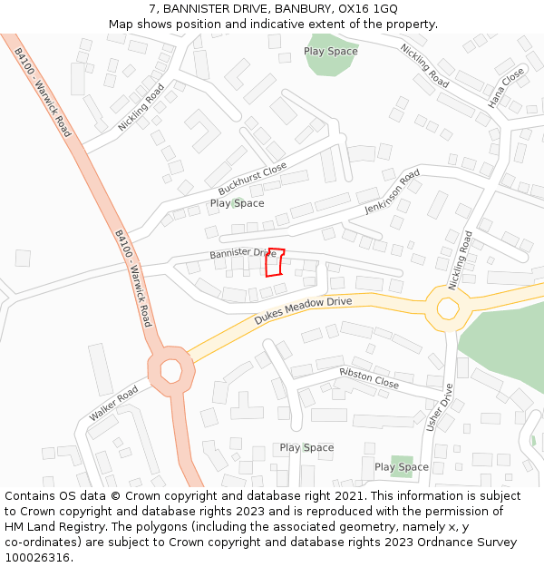 7, BANNISTER DRIVE, BANBURY, OX16 1GQ: Location map and indicative extent of plot
