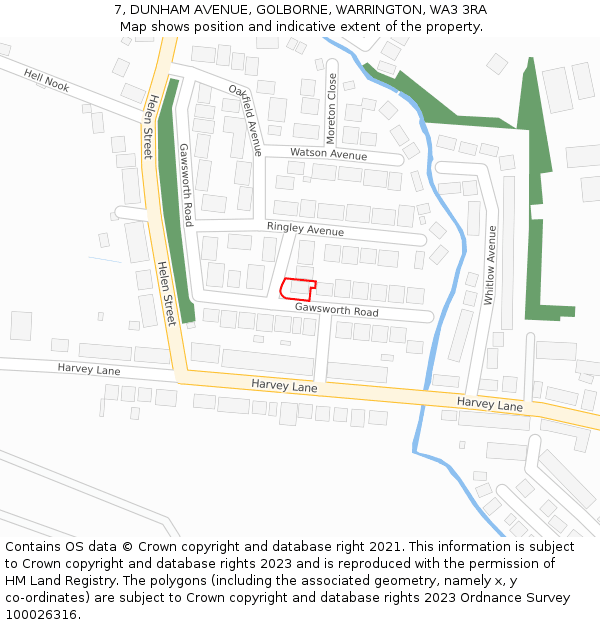 7, DUNHAM AVENUE, GOLBORNE, WARRINGTON, WA3 3RA: Location map and indicative extent of plot