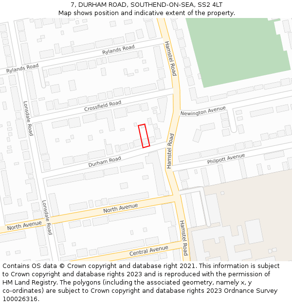 7, DURHAM ROAD, SOUTHEND-ON-SEA, SS2 4LT: Location map and indicative extent of plot