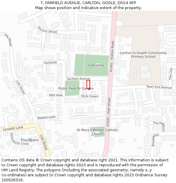 7, FAIRFIELD AVENUE, CARLTON, GOOLE, DN14 9FP: Location map and indicative extent of plot