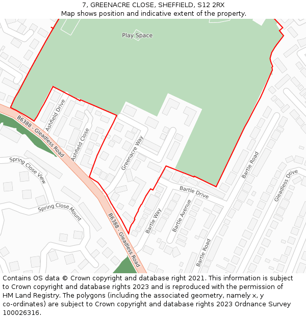 7, GREENACRE CLOSE, SHEFFIELD, S12 2RX: Location map and indicative extent of plot