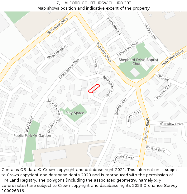 7, HALFORD COURT, IPSWICH, IP8 3RT: Location map and indicative extent of plot