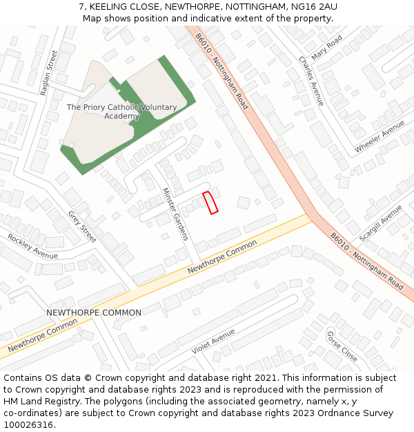 7, KEELING CLOSE, NEWTHORPE, NOTTINGHAM, NG16 2AU: Location map and indicative extent of plot