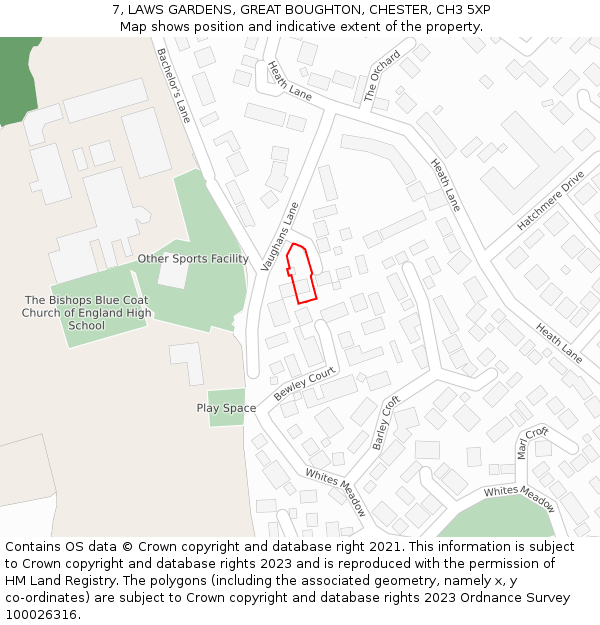 7, LAWS GARDENS, GREAT BOUGHTON, CHESTER, CH3 5XP: Location map and indicative extent of plot