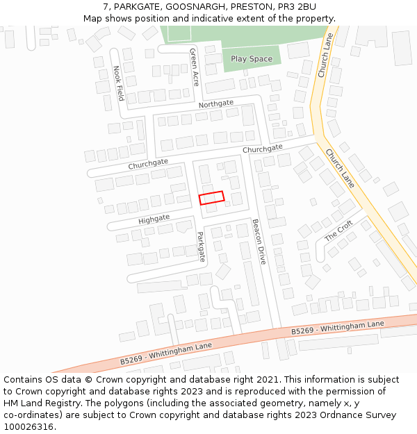 7, PARKGATE, GOOSNARGH, PRESTON, PR3 2BU: Location map and indicative extent of plot