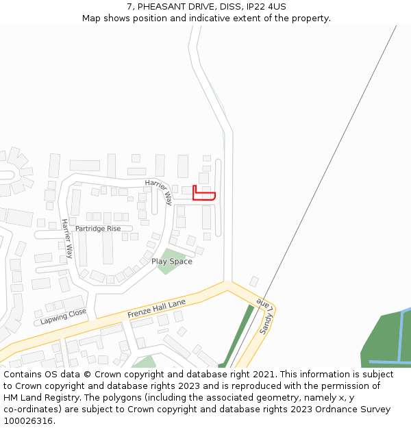 7, PHEASANT DRIVE, DISS, IP22 4US: Location map and indicative extent of plot