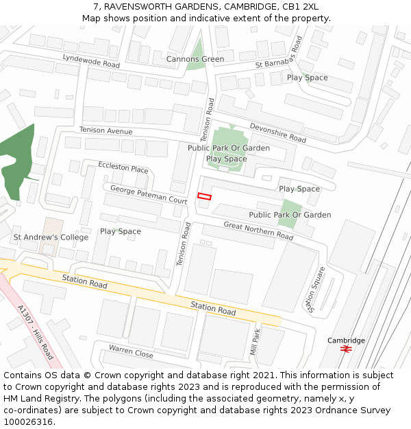 7, RAVENSWORTH GARDENS, CAMBRIDGE, CB1 2XL: Location map and indicative extent of plot