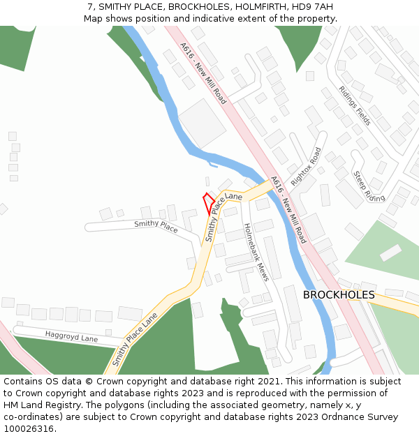 7, SMITHY PLACE, BROCKHOLES, HOLMFIRTH, HD9 7AH: Location map and indicative extent of plot