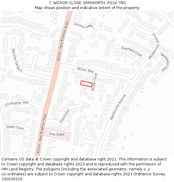 7, WICKOR CLOSE, EMSWORTH, PO10 7RG: Location map and indicative extent of plot