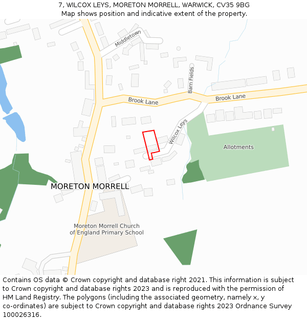 7, WILCOX LEYS, MORETON MORRELL, WARWICK, CV35 9BG: Location map and indicative extent of plot