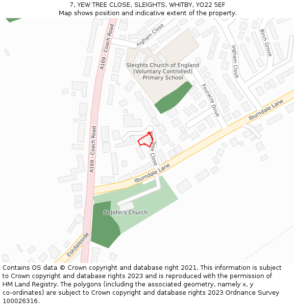 7, YEW TREE CLOSE, SLEIGHTS, WHITBY, YO22 5EF: Location map and indicative extent of plot