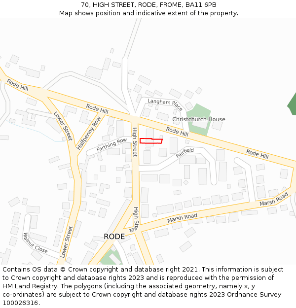 70, HIGH STREET, RODE, FROME, BA11 6PB: Location map and indicative extent of plot