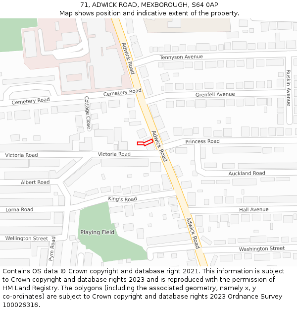 71, ADWICK ROAD, MEXBOROUGH, S64 0AP: Location map and indicative extent of plot