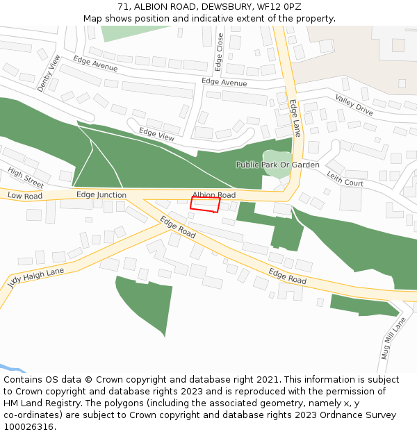 71, ALBION ROAD, DEWSBURY, WF12 0PZ: Location map and indicative extent of plot