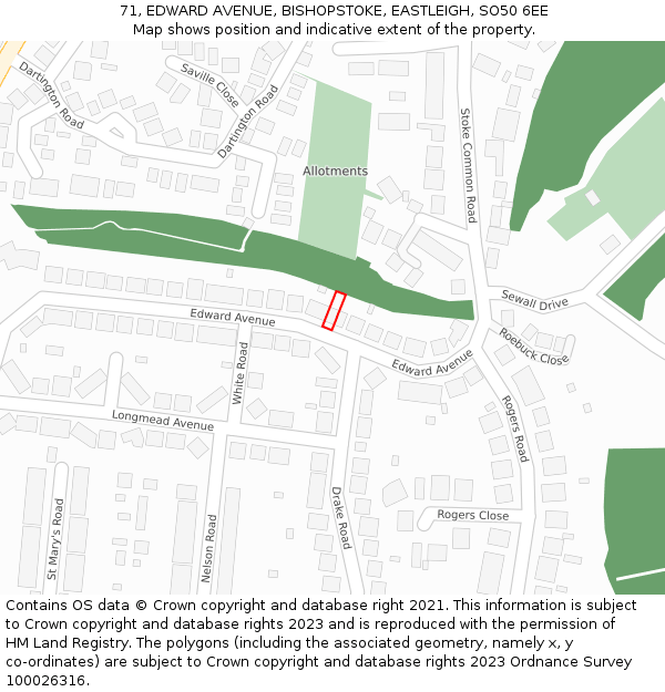 71, EDWARD AVENUE, BISHOPSTOKE, EASTLEIGH, SO50 6EE: Location map and indicative extent of plot