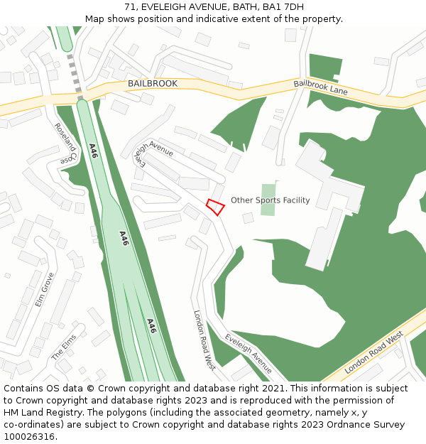 71, EVELEIGH AVENUE, BATH, BA1 7DH: Location map and indicative extent of plot