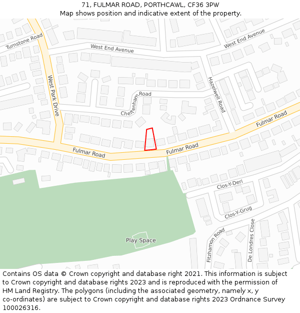 71, FULMAR ROAD, PORTHCAWL, CF36 3PW: Location map and indicative extent of plot