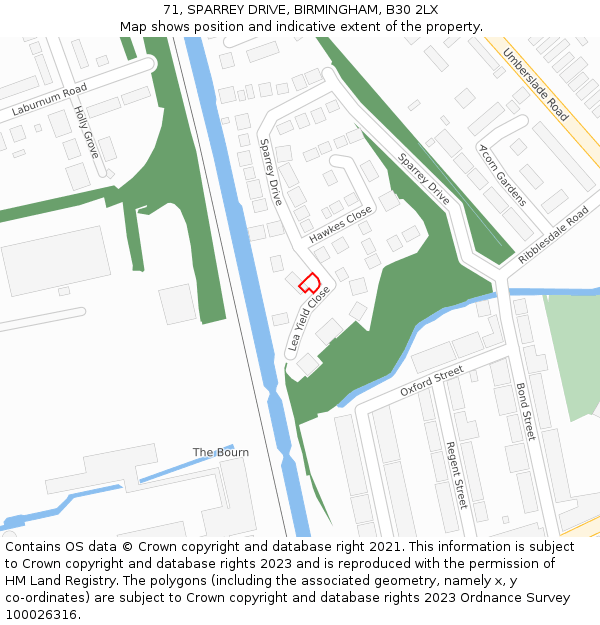 71, SPARREY DRIVE, BIRMINGHAM, B30 2LX: Location map and indicative extent of plot