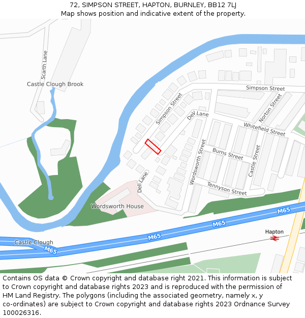 72, SIMPSON STREET, HAPTON, BURNLEY, BB12 7LJ: Location map and indicative extent of plot