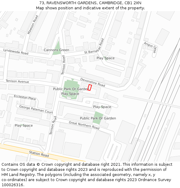 73, RAVENSWORTH GARDENS, CAMBRIDGE, CB1 2XN: Location map and indicative extent of plot
