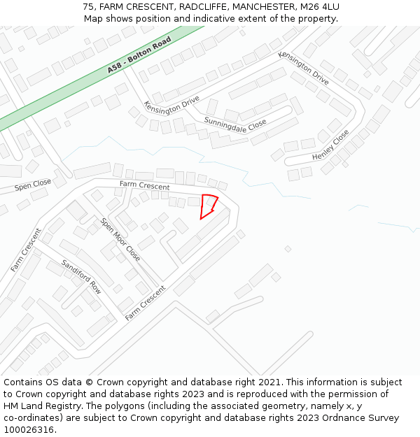 75, FARM CRESCENT, RADCLIFFE, MANCHESTER, M26 4LU: Location map and indicative extent of plot