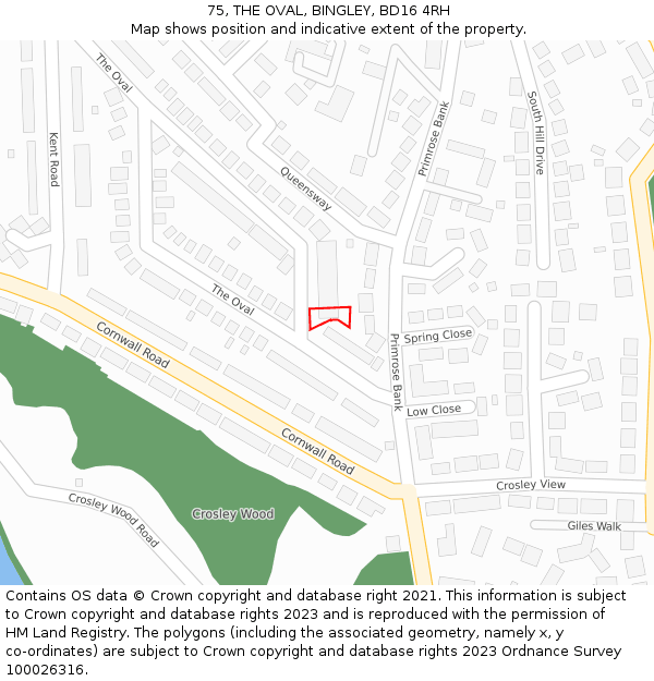 75, THE OVAL, BINGLEY, BD16 4RH: Location map and indicative extent of plot