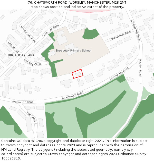 76, CHATSWORTH ROAD, WORSLEY, MANCHESTER, M28 2NT: Location map and indicative extent of plot