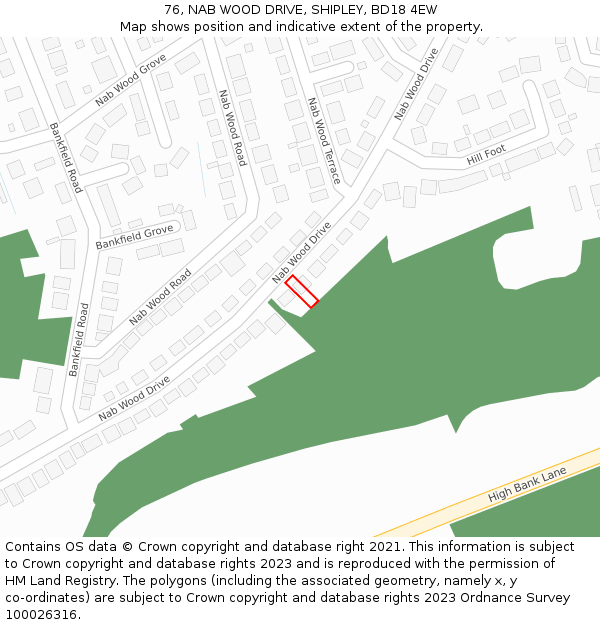 76, NAB WOOD DRIVE, SHIPLEY, BD18 4EW: Location map and indicative extent of plot