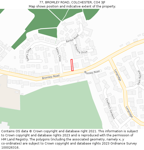 77, BROMLEY ROAD, COLCHESTER, CO4 3JF: Location map and indicative extent of plot