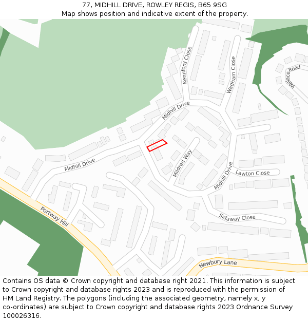 77, MIDHILL DRIVE, ROWLEY REGIS, B65 9SG: Location map and indicative extent of plot