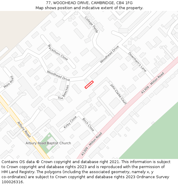 77, WOODHEAD DRIVE, CAMBRIDGE, CB4 1FG: Location map and indicative extent of plot