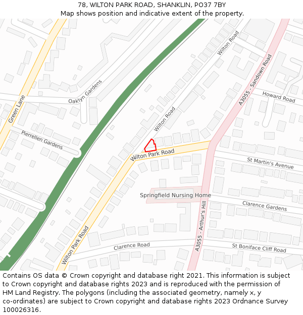78, WILTON PARK ROAD, SHANKLIN, PO37 7BY: Location map and indicative extent of plot