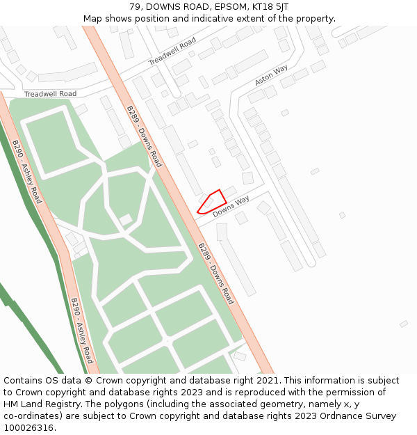 79, DOWNS ROAD, EPSOM, KT18 5JT: Location map and indicative extent of plot